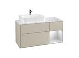 Villeroy und Boch Finion Waschtischunterschrank F151MTHH 120cm, Abdeckplatte white matt, Regal rechts White matt lacquer, Sand Matt Lacquer