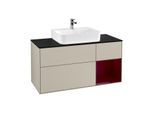 Villeroy und Boch Finion Waschtischunterschrank F172HBHH 120cm, Abdeckplatte black matt, Regal rechts Peony, Sand Matt Lacquer