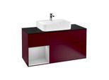 Villeroy und Boch Finion Waschtischunterschrank F162GJHB 120cm, Abdeckplatte black matt, Regal links Light grey matt, Peony Matt