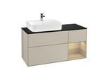 Villeroy und Boch Finion Waschtischunterschrank F152PCHH 120cm, Abdeckplatte black matt, Regal rechts Oak Veneer, Sand Matt Lacquer