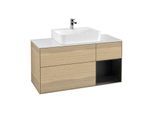 Villeroy und Boch Finion Waschtischunterschrank G171PDPC 120cm, Abdeckplatte white matt, Emotion, Regal rechts Black matt lacquer, Oak Veneer
