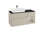 Villeroy und Boch Finion Waschtischunterschrank F152HHHH 120cm, Abdeckplatte black matt, Regal rechts Sand Matt, Sand Matt Lacquer