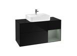 Villeroy und Boch Finion Waschtischunterschrank G172GMPH 120cm, Abdeckplatte black matt, Emotion, Regal rechts Olive Matt Lacquer, Glossy Black Lacquer