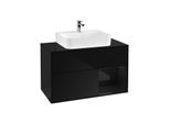 Villeroy und Boch Finion Waschtischunterschrank G122PHPH 100cm, Abdeckplatte black matt, Emotion, Regal rechts Glossy Black Lacquer, Glossy Black Lacquer