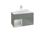 Villeroy und Boch Finion Waschtischunterschrank G771GJGM 100cm, Abdeckplatte white matt, Emotion, Regale Light grey matt lacquer, Olive Matt Lacquer