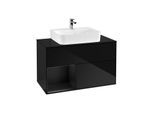 Villeroy und Boch Finion Waschtischunterschrank G112PDPH 100cm, Abdeckplatte black matt, Emotion, Regal links Black matt lacquer, Glossy Black Lacquer