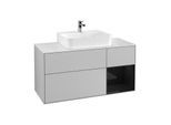 Villeroy und Boch Finion Waschtischunterschrank G171PHGJ 120cm, Abdeckplatte white matt, Emotion, Regal rechts Glossy Black Lacquer, Light grey matt