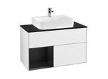 Villeroy und Boch Finion Waschtischunterschrank G112PDGF 100cm, Abdeckplatte black matt, Emotion, Regal links Black matt lacquer, Glossy white lacquer