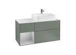 Villeroy und Boch Finion Waschtischunterschrank G141GJGM 120cm, Abdeckplatte white matt, Emotion, Regal links Light grey matt, Olive Matt Lacquer