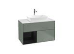 Villeroy und Boch Finion Waschtischunterschrank G771PHGM 100cm, Abdeckplatte white matt, Emotion, Regale Glossy black lacquer, Olive Matt Lacquer