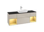 Villeroy und Boch Finion Waschtischunterschrank F862HFHH 160cm, Abdeckplatte black matt, Regale Gold matt lacquer, Sand Matt Lacquer