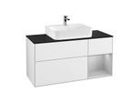 Villeroy und Boch Finion Waschtischunterschrank F172GJGF 120cm, Abdeckplatte black matt, Regal rechts Light grey matt, Glossy white lacquer