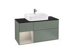 Villeroy und Boch Finion Waschtischunterschrank F162HHGM 120cm, Abdeckplatte black matt, Regal links Sand Matt Lacquer, Olive Matt Lacquer