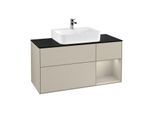 Villeroy und Boch Finion Waschtischunterschrank G172HHHH 120cm, Abdeckplatte black matt, Emotion, Regal rechts Sand Matt, Sand Matt Lacquer