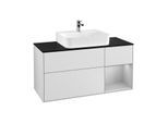 Villeroy und Boch Finion Waschtischunterschrank F172GJMT 120cm, Abdeckplatte black matt, Regal rechts Light grey matt, White matt lacquer