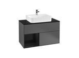 Villeroy und Boch Finion Waschtischunterschrank G112PHGK 100cm, Abdeckplatte black matt, Emotion, Regal links Glossy Black Lacquer, Anthracite matt