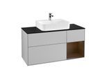 Villeroy und Boch Finion Waschtischunterschrank F172GNGJ 120cm, Abdeckplatte black matt, Regal rechts Walnut veneer, Light grey matt