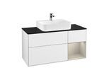 Villeroy und Boch Finion Waschtischunterschrank F172HHGF 120cm, Abdeckplatte black matt, Regal rechts Sand Matt, Glossy white lacquer