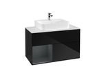 Villeroy und Boch Finion Waschtischunterschrank G111HGPH 100cm, Abdeckplatte white matt, Emotion, Regal links Midnight Blue Matt Lacquer, Glossy Black Lacquer