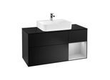 Villeroy und Boch Finion Waschtischunterschrank F172GJPD 120cm, Abdeckplatte black matt, Regal rechts Light grey matt, Black matt lacquer