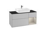 Villeroy und Boch Finion Waschtischunterschrank F172HHGJ 120cm, Abdeckplatte black matt, Regal rechts Sand Matt, Light grey matt