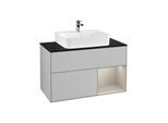 Villeroy und Boch Finion Waschtischunterschrank G122HHGJ 100cm, Abdeckplatte black matt, Emotion, Regal rechts Sand Matt, Light grey matt