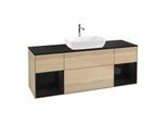 Villeroy und Boch Finion Waschtischunterschrank F862PHPC 160cm, Abdeckplatte black matt, Regale Glossy black lacquer, Oak Veneer