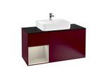 Villeroy und Boch Finion Waschtischunterschrank F162HHHB 120cm, Abdeckplatte black matt, Regal links Sand Matt Lacquer, Peony Matt