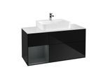 Villeroy und Boch Finion Waschtischunterschrank G161HGPH 120cm, Abdeckplatte white matt, Emotion, Regal links Midnight Blue Matt Lacquer, Glossy Black Lacquer