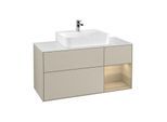 Villeroy und Boch Finion Waschtischunterschrank G171PCHH 120cm, Abdeckplatte white matt, Emotion, Regal rechts Oak Veneer, Sand Matt Lacquer