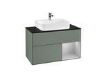Villeroy und Boch Finion Waschtischunterschrank G122GJGM 100cm, Abdeckplatte black matt, Emotion, Regal rechts Light grey matt, Olive Matt Lacquer