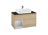Villeroy und Boch Finion Waschtischunterschrank F112GJPC 100cm, Abdeckplatte white matt, Regal links Light grey matt, Oak Veneer