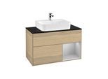 Villeroy und Boch Finion Waschtischunterschrank F122GJPC 100cm, Abdeckplatte black matt, Regal rechts Light grey matt, Oak Veneer