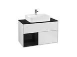 Villeroy und Boch Finion Waschtischunterschrank F112PHMT 100cm, Abdeckplatte white matt, Regal links Glossy Black Lacquer, White matt lacquer
