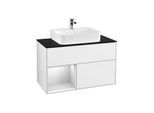 Villeroy und Boch Finion Waschtischunterschrank G112MTGF 100cm, Abdeckplatte black matt, Emotion, Regal links White matt lacquer, Glossy white lacquer