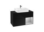 Villeroy und Boch Finion Waschtischunterschrank F122GJPH 100cm, Abdeckplatte black matt, Regal rechts Light grey matt, Glossy Black Lacquer