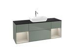 Villeroy und Boch Finion Waschtischunterschrank G862HHGM 160cm, Abdeckplatte black matt, Emotion, Regale sand matt lacquer, Olive Matt Lacquer