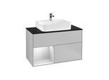 Villeroy und Boch Finion Waschtischunterschrank G112MTGJ 100cm, Abdeckplatte black matt, Emotion, Regal links White matt lacquer, Light grey matt