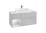 Villeroy und Boch Finion Waschtischunterschrank G161MTGJ 120cm, Abdeckplatte white matt, Emotion, Regal links White matt lacquer, Light grey matt
