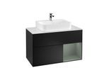 Villeroy und Boch Finion Waschtischunterschrank G121GMPD 100cm, Abdeckplatte white matt, Emotion, Regal rechts Olive Matt Lacquer, Black matt lacquer