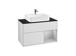 Villeroy und Boch Finion Waschtischunterschrank F122GJMT 100cm, Abdeckplatte black matt, Regal rechts Light grey matt, White matt lacquer