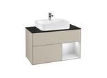 Villeroy und Boch Finion Waschtischunterschrank F122MTHH 100cm, Abdeckplatte black matt, Regal rechts White matt lacquer, Sand Matt Lacquer