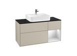 Villeroy und Boch Finion Waschtischunterschrank F172MTHH 120cm, Abdeckplatte black matt, Regal rechts White matt lacquer, Sand Matt Lacquer