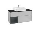 Villeroy und Boch Finion Waschtischunterschrank F162HGGJ 120cm, Abdeckplatte black matt, Regal links Midnight Blue Matt Lacquer, Light grey matt