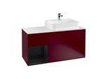 Villeroy und Boch Finion Waschtischunterschrank F141PHHB 120cm, Abdeckplatte glass white Matt, Regal links Glossy Black Lacquer, Peony Matt