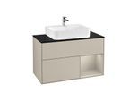 Villeroy und Boch Finion Waschtischunterschrank G122HHHH 100cm, Abdeckplatte black matt, Emotion, Regal rechts Sand Matt, Sand Matt Lacquer