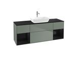 Villeroy und Boch Finion Waschtischunterschrank G862PHGM 160cm, Abdeckplatte black matt, Emotion, Regale Glossy black lacquer, Olive Matt Lacquer