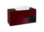 Villeroy und Boch Finion Waschtischunterschrank F712PHHB 120x60,3x50,1cm, Regal rechts Glossy Black Lacquer, Peony Matt