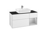 Villeroy und Boch Finion Waschtischunterschrank G172GJGF 120cm, Abdeckplatte black matt, Emotion, Regal rechts Light grey matt, Glossy white lacquer