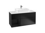 Villeroy und Boch Finion Waschtischunterschrank G161PHPD 120cm, Abdeckplatte white matt, Emotion, Regal links Glossy Black Lacquer, Black matt lacquer